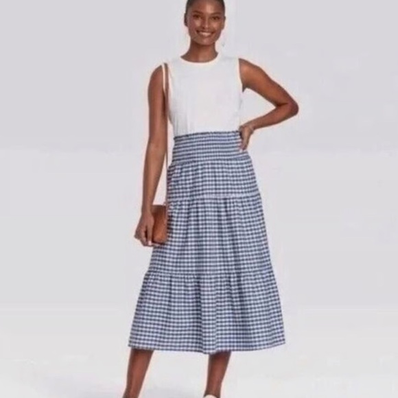 Universal Thread Dresses & Skirts - Universal Thread Blue White Tiered Gingham Check MIDI Maxi dress M